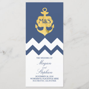 Gold Foil Anchor Navy Nautical Wedding Programs