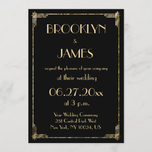 Gold Foil And Black Art Deco Wedding Invitations