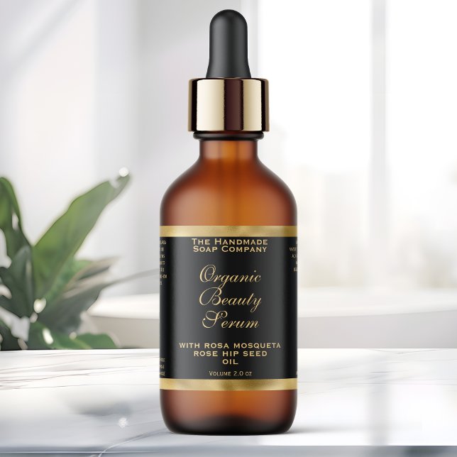 Gold Foil and Black Cosmetics Dropper Bottle Label (This label measures 3.75" x 2")