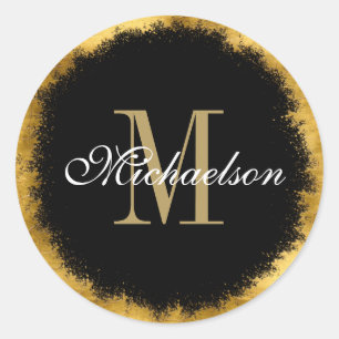 Gold Foil and Black Monogram Classic Round Sticker