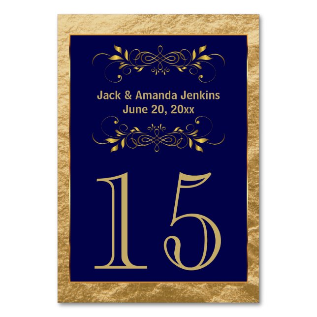 Gold Foil and Dark Blue - Table Number (Front)