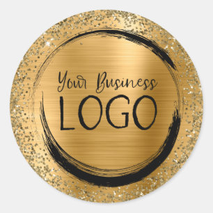 Gold Foil and Glitter Glam Business Logo Classic Round Sticker