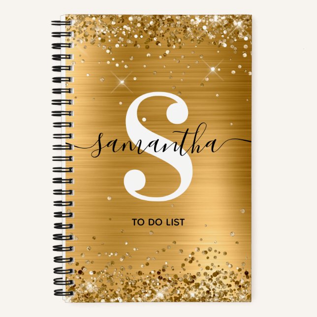 Gold Foil and Glitter Monogram To Do List Notebook (Front)