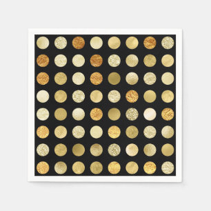 Gold Foil and Glitter Polka Dots Black Napkin