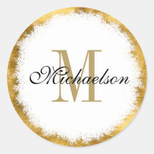 Gold Foil and Gold Monogram Classic Round Sticker