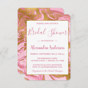 Gold Foil and Hot Pink Marble Bridal Shower Invitation