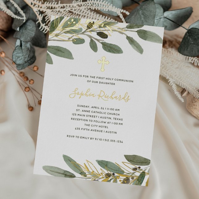 Gold Foil and Olive Leaves First Holy Communion (Creator Uploaded)