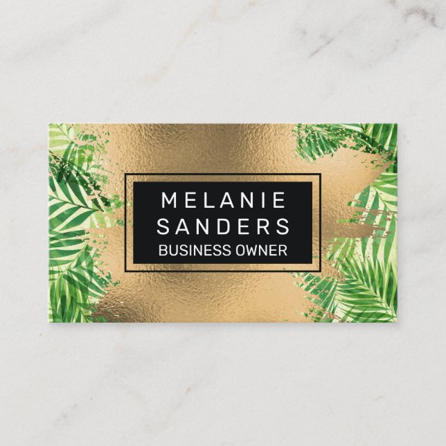 Gold Foil and Palm Leaves Business Card (Front)