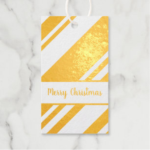 Gold Foil and White Diagonal Stripes Gift Tags
