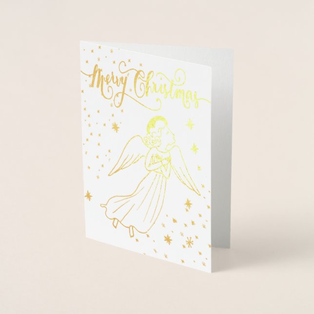 gold foil angel Merry Christmas card (Front)