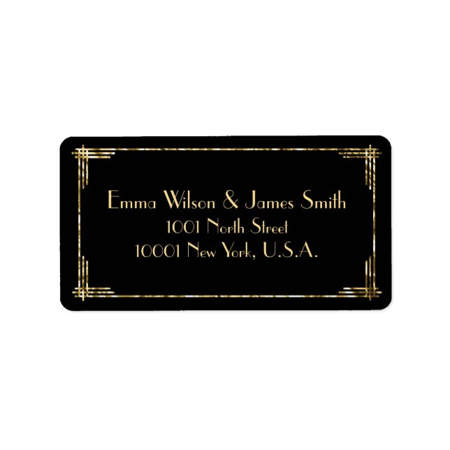 Gold Foil Art Déco Great Gatsby Étiquettes de adre (Devant)