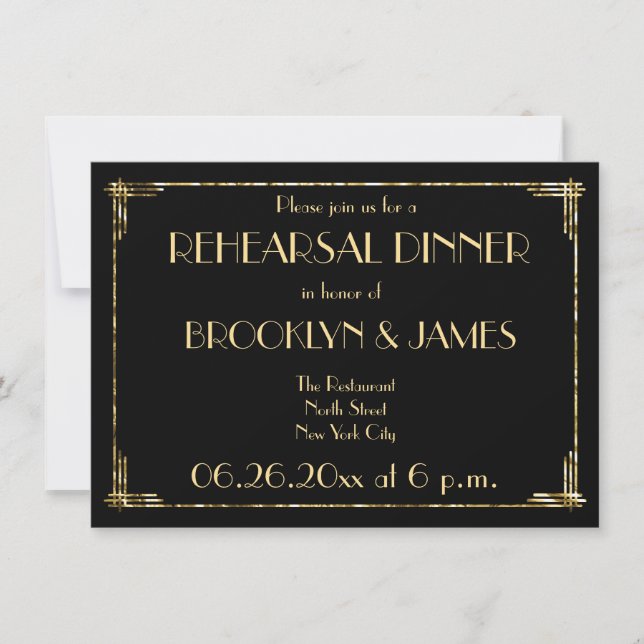Gold Foil Art Déco Mariage Répétition Invitations  (Devant)