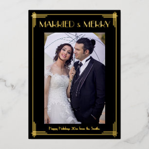 Gold Foil Art Deco Married & Merry Christmas Card
