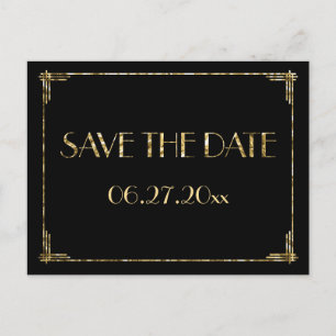Gold Foil Art Deco Save The Date Postcards Black