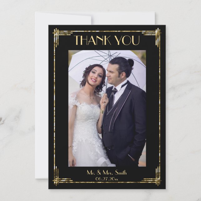 Gold Foil Art Deco Thank You Wedding Cards (Front)