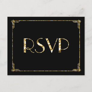 Gold Foil Art Deco Wedding RSVP Postcards Black