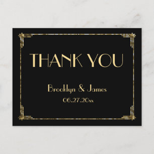 Gold Foil Art Deco Wedding Thank You Postcards