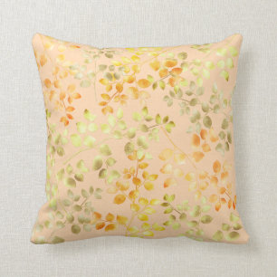 Gold Foil Autumn Fall Orange Brown Green Leaves Throw Pillow