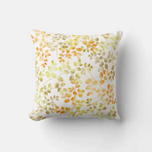 Gold Foil Autumn Fall Orange Brown Green Leaves Throw Pillow