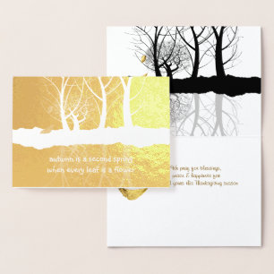 Gold Foil  Autumn Trees in Snow Thanksgiving Card