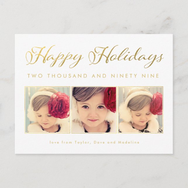 Gold Foil Baby 1ère photo de Noël Carte postale (Devant)