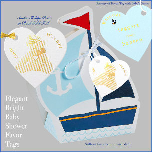 Gold Foil Baby Sailor Bear Favor Tags