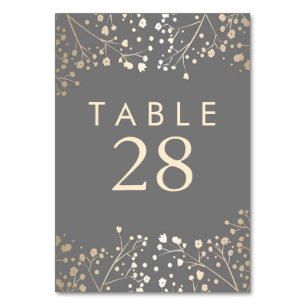 Gold Foil Baby's Breath Grey Wedding Table Number