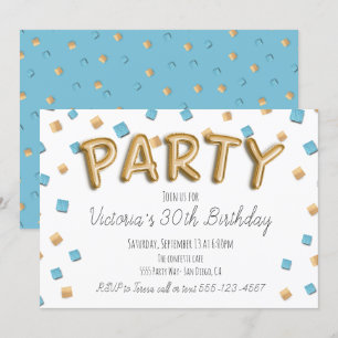 Gold Foil Ballon Letters Party Invitations