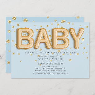 Gold Foil Ballons garçons Baby shower Invitation