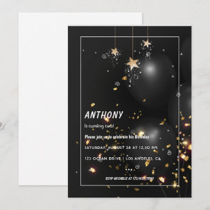 Gold Foil Balloon and Confetti Birthday Party Invitation