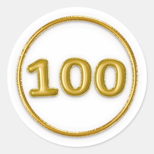 Gold Foil Balloon Number 100 Typography Birthday Classic Round Sticker