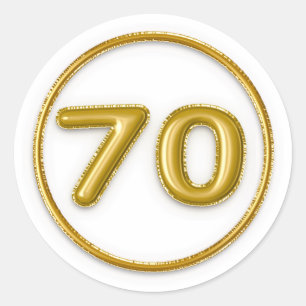 Gold Foil Balloon Number 70 Typography Birthday Classic Round Sticker