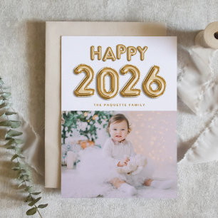 Gold Foil Balloons 2025 Happy New Year Photo Holiday Card