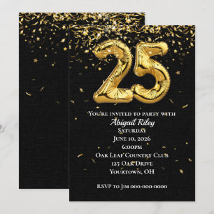 Gold Foil Balloons 25th Birthday Party Invitation