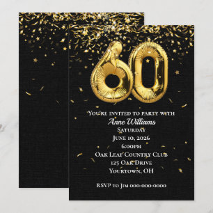 Gold Foil Balloons 60th Birthday Party Invitation