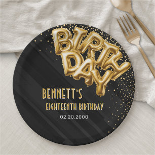 Gold Foil Balloons Birthday Paper Plate
