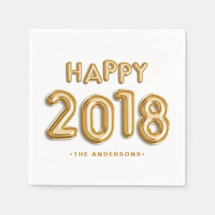 Gold Foil Balloons Happy 2018 Personalized Napkin