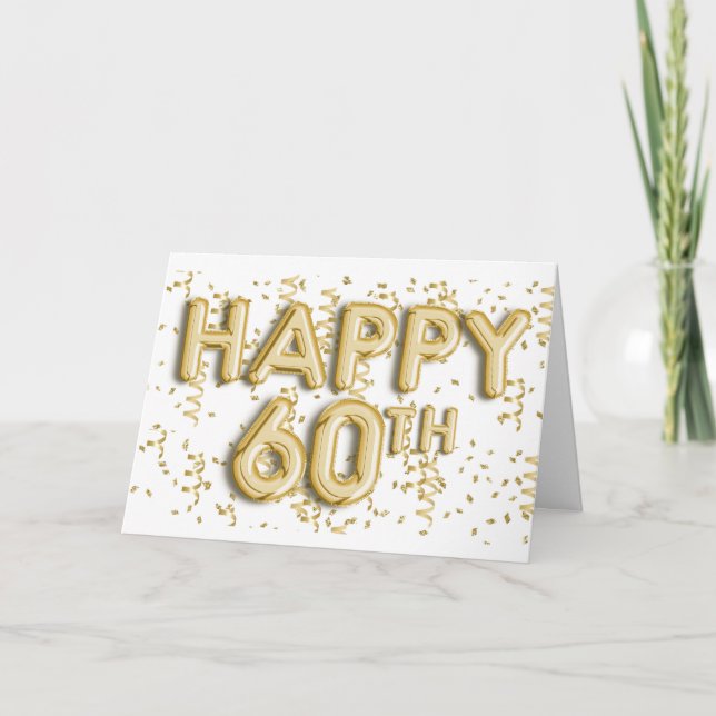 Gold Foil Balloons Happy 60th Card (Front)