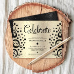 Gold Foil Bat Mitzvah Black Tree of Life Script  Enclosure Card<br><div class="desc">Be proud, rejoice and showcase this milestone of your favourite Bat Mitzvah! This stunning, sophisticated, personalized party info card is the perfect insert for this special occasion. Graphic black trees with Star of David and dot “leaves” and black calligraphy script, overlay a sparkly, faux gold glitter dots and foil ombre...</div>