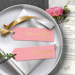 Gold Foil Berry Pink 8 Wedding Place Name Tags Foil Holiday Card