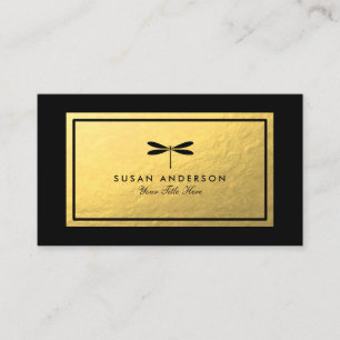 Gold Foil Black Dragonfly Business Card