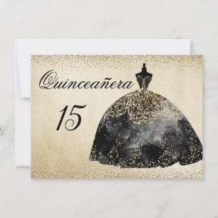 Gold Foil Black Dress Quinceanera invitation