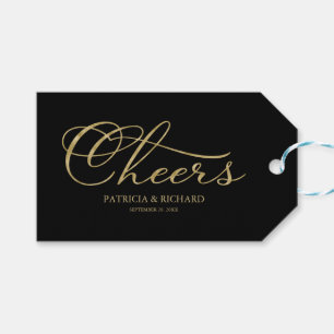 Gold Foil Black Elegant Cheers Wine Bottle Tags