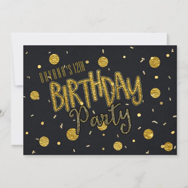 Gold Foil & Black Glam Invitations de fête d'anniv (Devant)