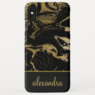 Gold Foil - Black Modern Elegant Marble Monogram iPhone XS Max Case