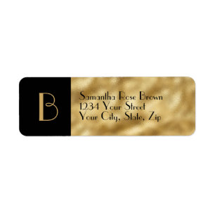 Gold Foil & Black Monogram Return Address Label
