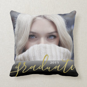 Gold Foil Black Ombre Photo Graduation Keepsake Throw Pillow