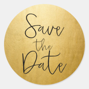 Gold Foil Black Script Type SAVE THE DATE Sticker