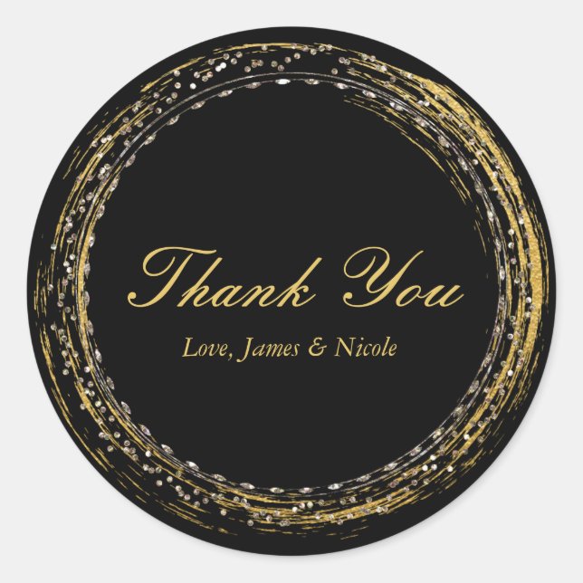 Gold Foil & Black Sparkle Glamour Circle Stickers (Front)