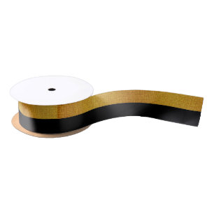 Gold Foil Black Stripes Badge Pattern Satin Ribbon